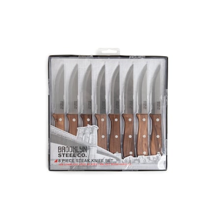 Bklyn Steel Co. 8pc Jumbo Steak Knives Walnut 14283